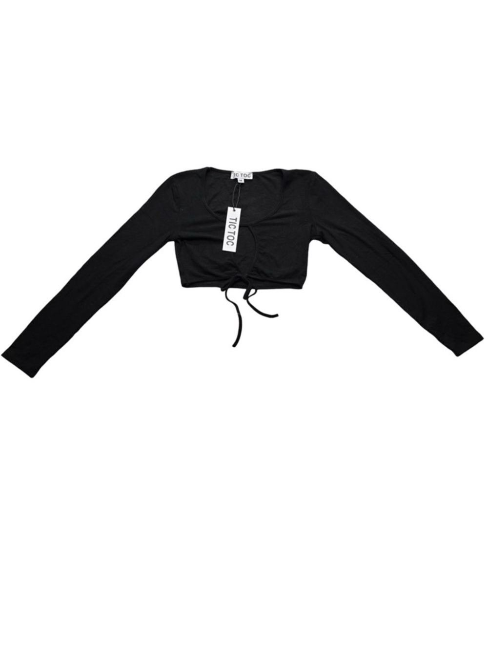 Tic Toc Cropped Long Sleeve Ruched Top Black M Y2K Streetwear